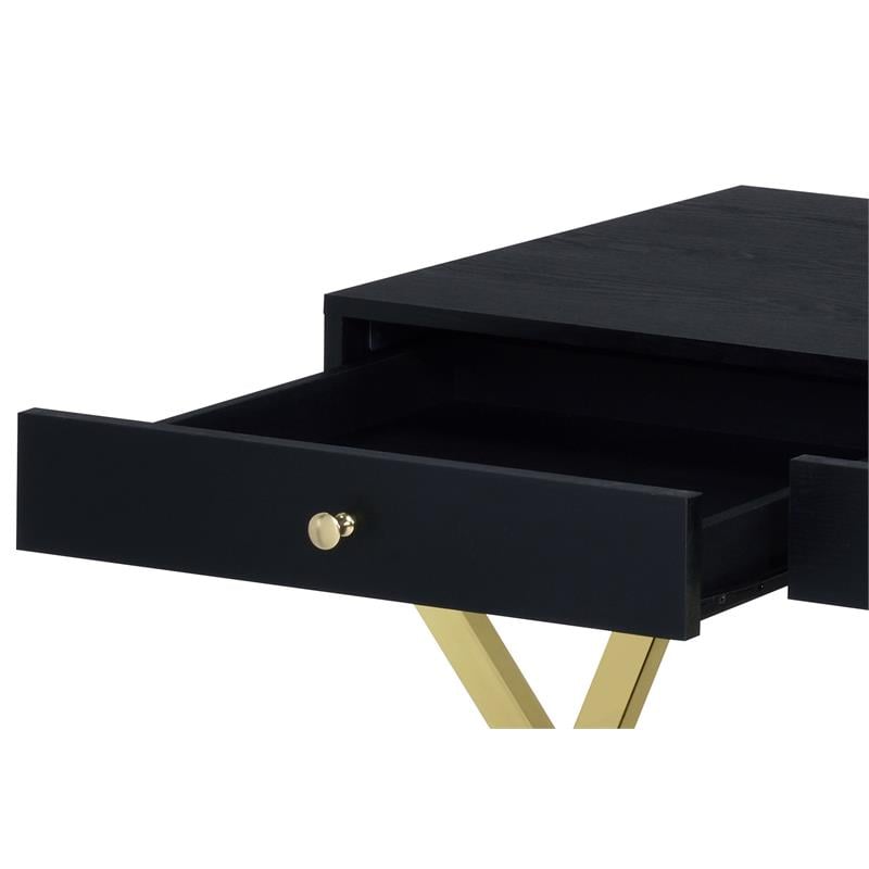 ACME Coleen Wooden Top Writing Desk with USB Port in Black and Brass