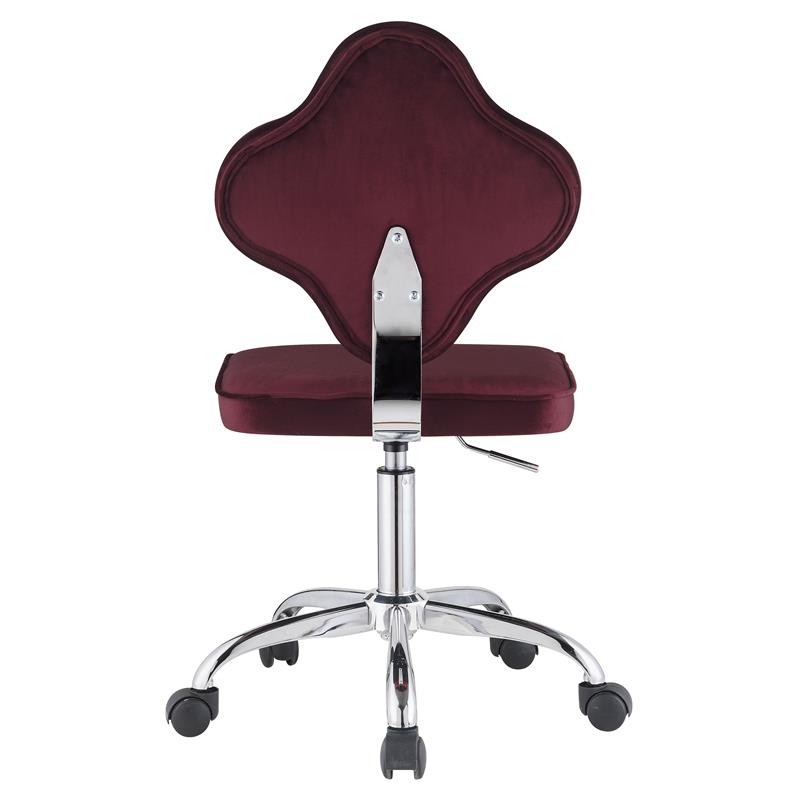 ACME Clover Velvet Upholstered Armless Office Chair with Swivel Seat in Red