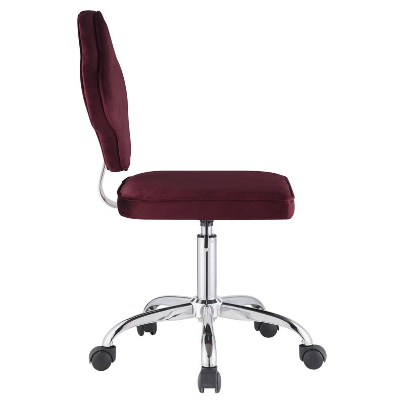 ACME Clover Velvet Upholstered Armless Office Chair with Swivel Seat in Red