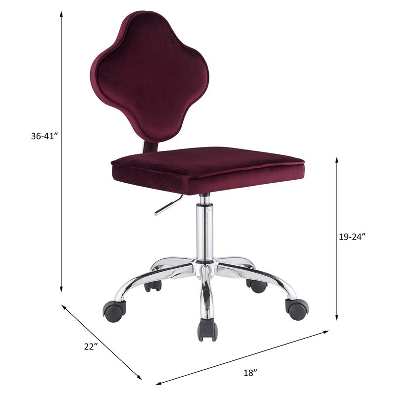 ACME Clover Velvet Upholstered Armless Office Chair with Swivel Seat in Red