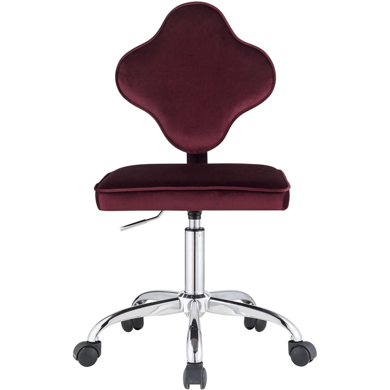 ACME Clover Velvet Upholstered Armless Office Chair with Swivel Seat in Red