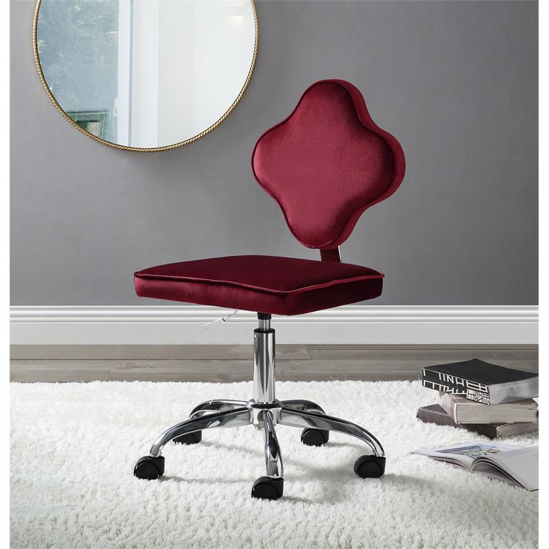 ACME Clover Velvet Upholstered Armless Office Chair with Swivel Seat in Red