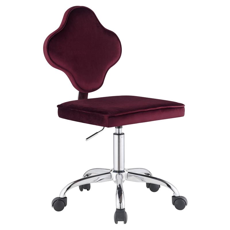 ACME Clover Velvet Upholstered Armless Office Chair with Swivel Seat in Red