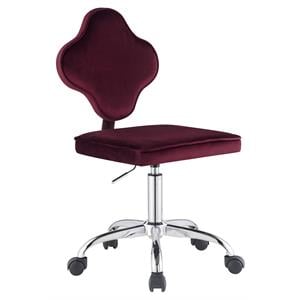 acme clover velvet upholstered armless office chair with swivel seat in red