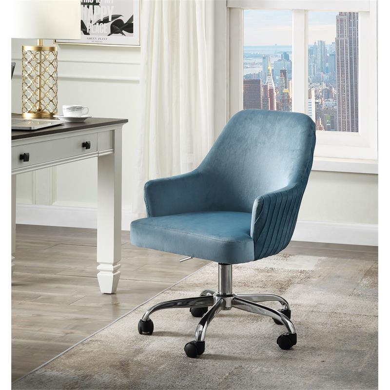 ACME Furniture Vorope Upholstered Velvet Office Chair with Padded Seat in Blue