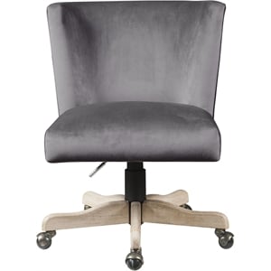 acme cliasca velvet upholstered armless office chair with swivel seat in gray