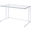ACME Tyrese Glass Top Writing Desk with Open Metal Base in Clear and White