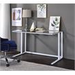 ACME Tyrese Glass Top Writing Desk with Open Metal Base in Clear and White
