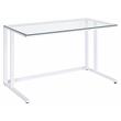 ACME Tyrese Glass Top Writing Desk with Open Metal Base in Clear and White