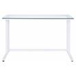 ACME Tyrese Glass Top Writing Desk with Open Metal Base in Clear and White