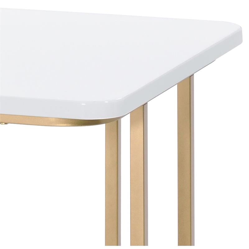 ACME Estie Wooden Top Writing Desk with Metal Sled Base in White and Gold