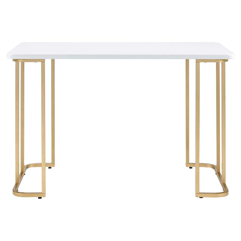 ACME Estie Wooden Top Writing Desk with Metal Sled Base in White and Gold