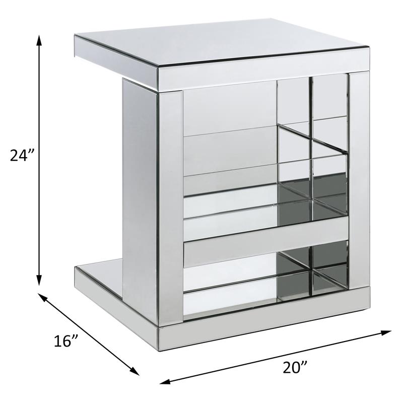 ACME Dominic Glass Accent Table with Magazine Rack in Mirrored and Clear