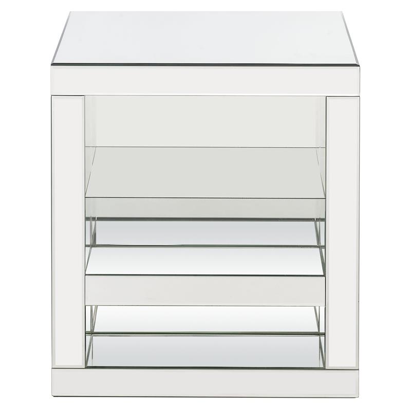 ACME Dominic Glass Accent Table with Magazine Rack in Mirrored and Clear