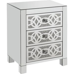 acme noralie glass accent table with 3-drawer in mirrored and faux diamonds