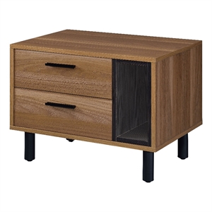 acme trolgar wood accent table with 2 storage drawers in brown oak and black