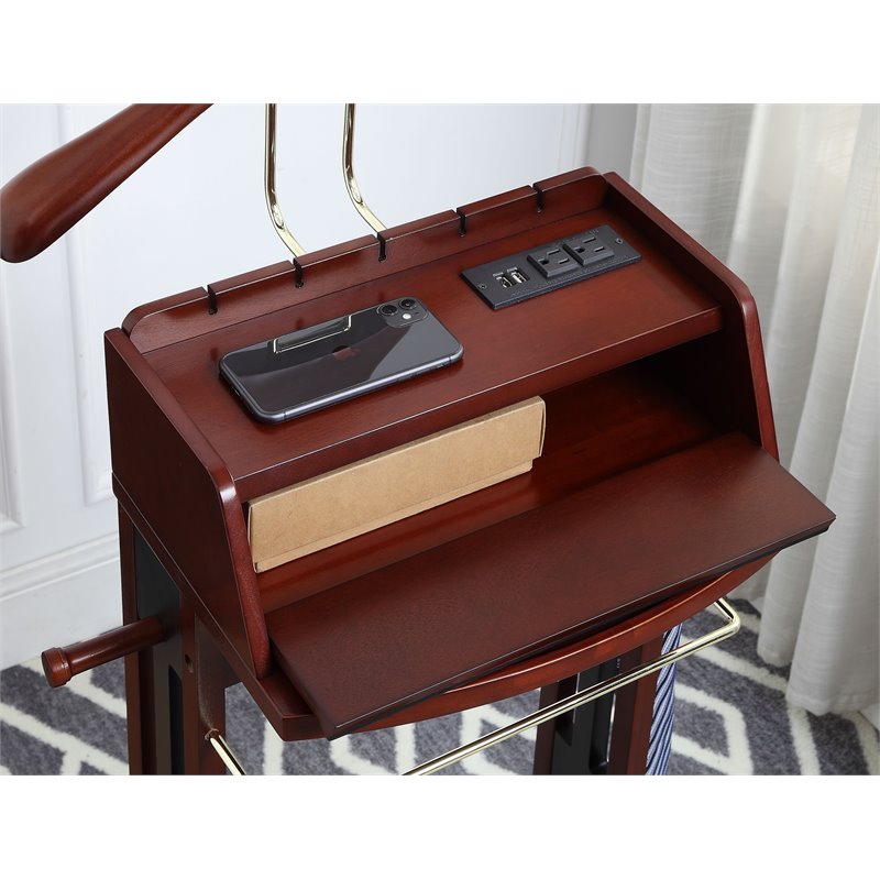 ACME Etla Built in USB Port Wooden Valet Stand in Espresso