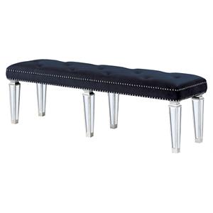 acme varian armless tufted velvet bench with nailhead trim in black and mirrored