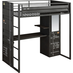 acme cargo storage metal twin loft bed with wardrobe in gunmetal