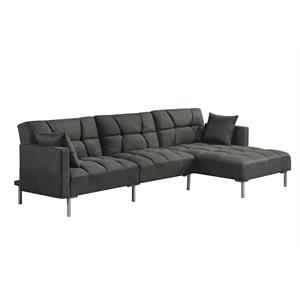 acme duzzy reversible sectional sofa with 2 pillows in dark gray fabric