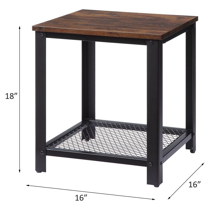 ACME Taurus Square Wooden Top End Table in Rustic Oak and Black