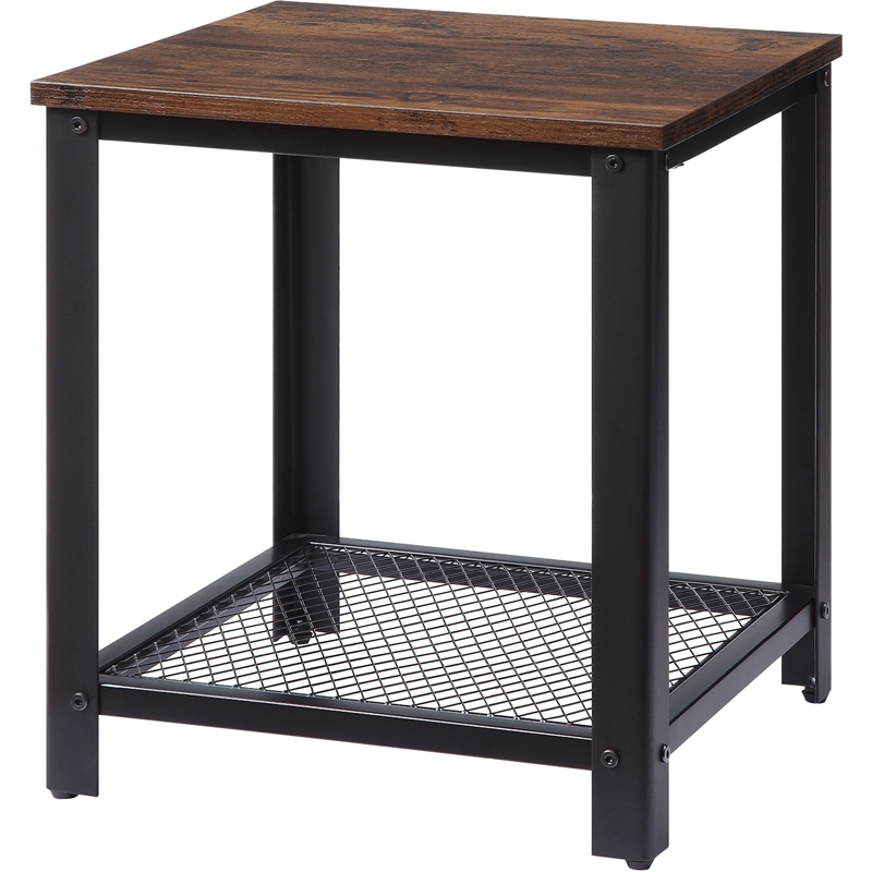 ACME Taurus Square Wooden Top End Table in Rustic Oak and Black