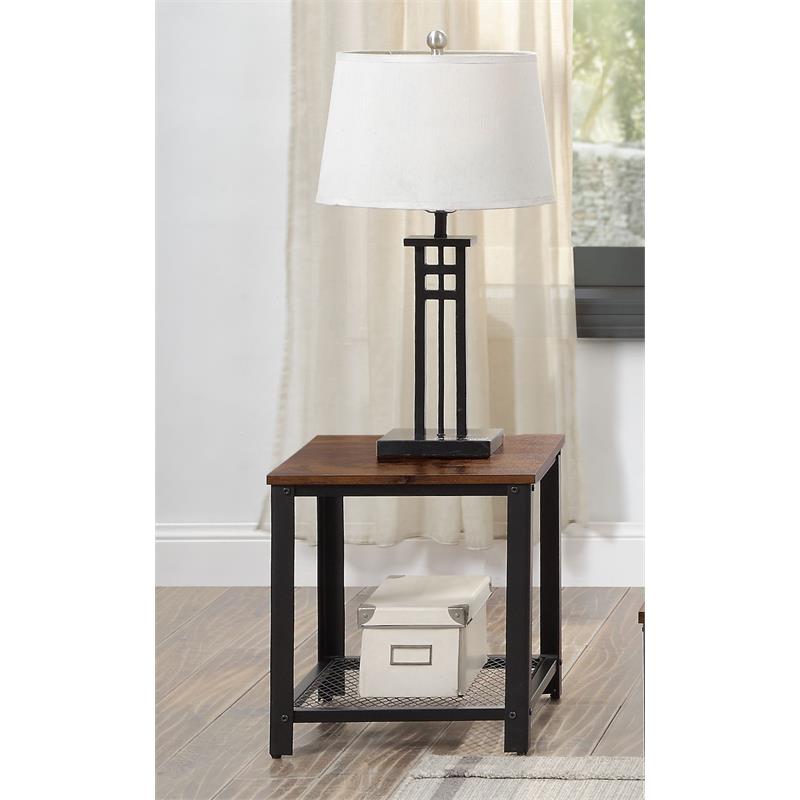 ACME Taurus Square Wooden Top End Table in Rustic Oak and Black