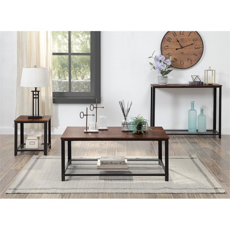 ACME Taurus Square Wooden Top End Table in Rustic Oak and Black