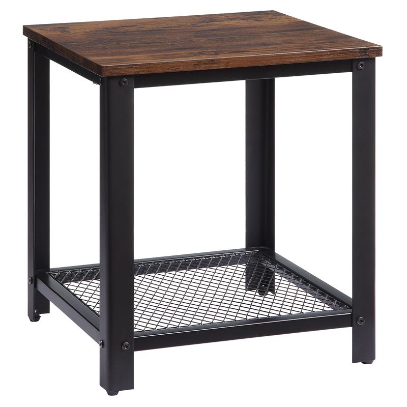 ACME Taurus Square Wooden Top End Table in Rustic Oak and Black