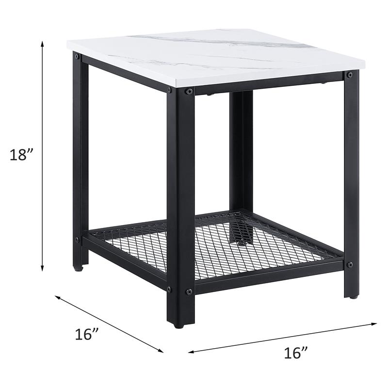 ACME Taurus Square Faux Marble Top End Tablein White and Black