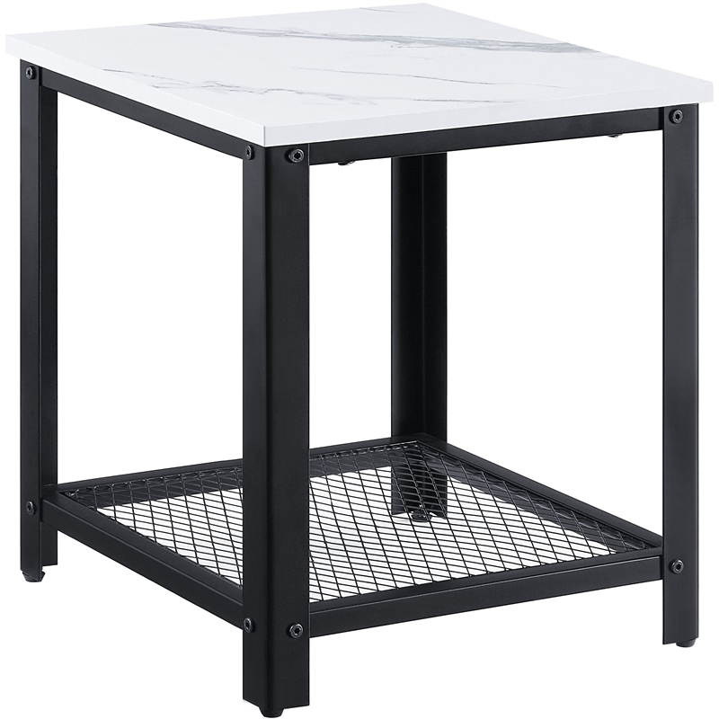 ACME Taurus Square Faux Marble Top End Tablein White and Black