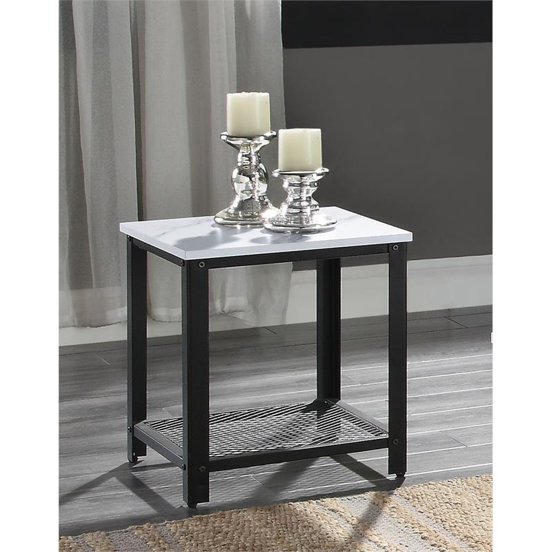ACME Taurus Square Faux Marble Top End Tablein White and Black