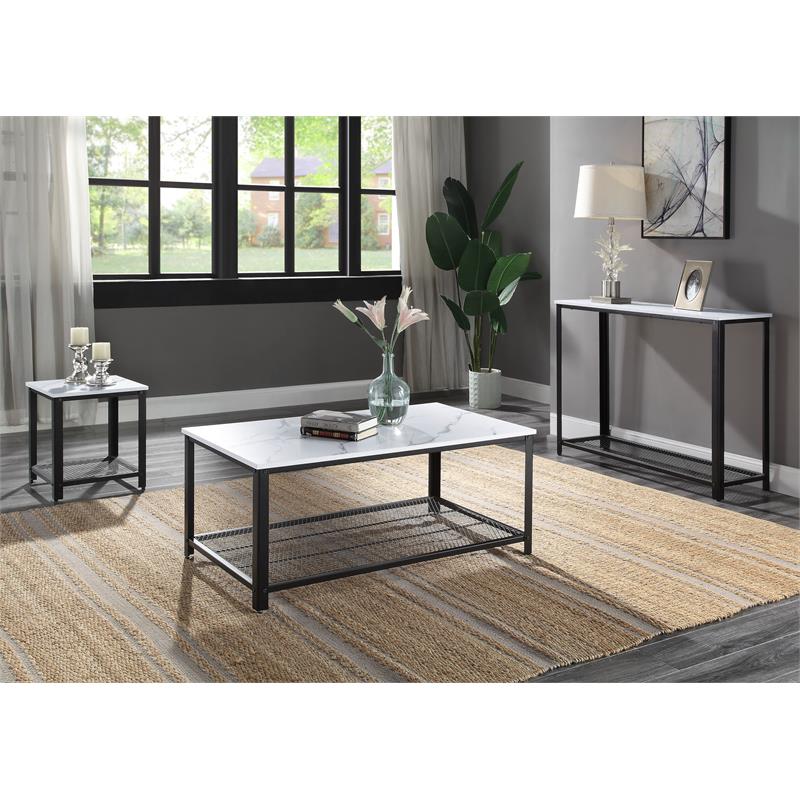 ACME Taurus Square Faux Marble Top End Tablein White and Black
