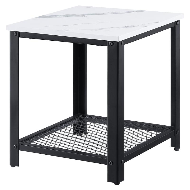 ACME Taurus Square Faux Marble Top End Tablein White and Black