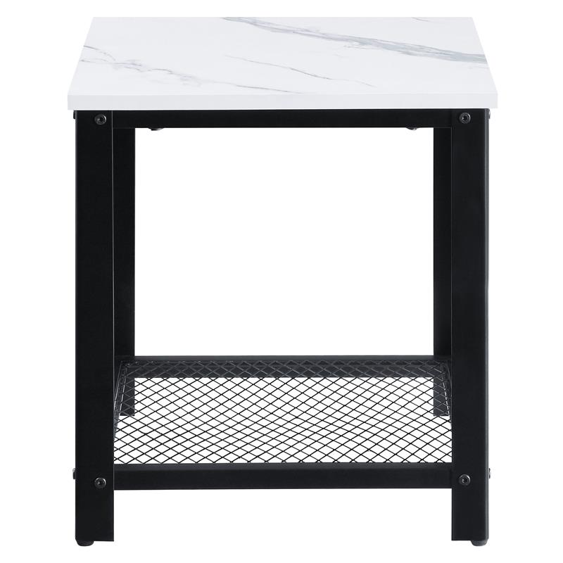 ACME Taurus Square Faux Marble Top End Tablein White and Black
