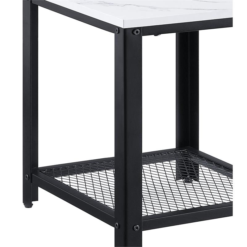 ACME Taurus Square Faux Marble Top End Tablein White and Black