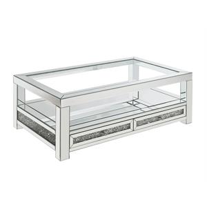 acme noralie coffee table  in mirrored and faux diamonds