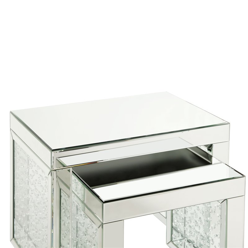 ACME Nysa Glass Top Accent Table in Mirrored and Faux Crystals Inlay