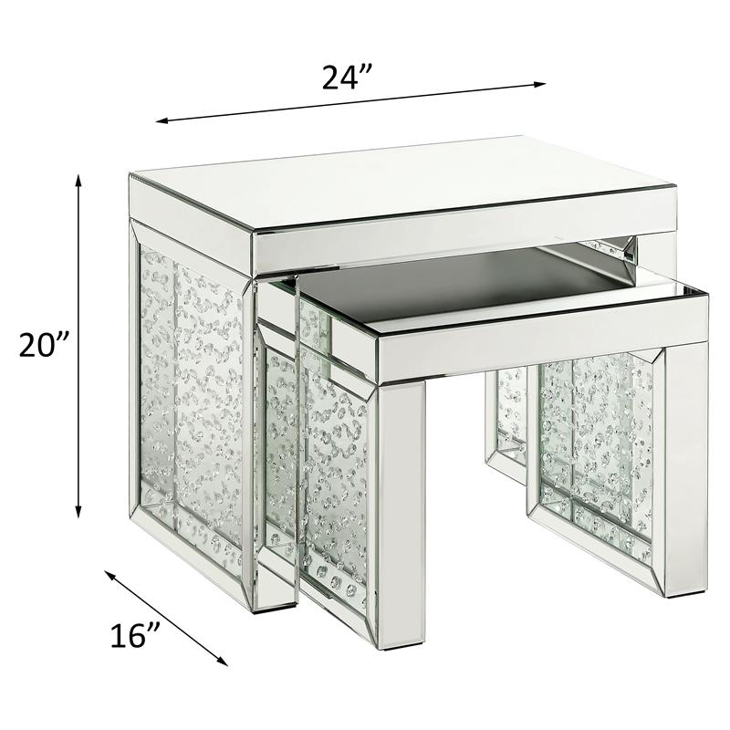 ACME Nysa Glass Top Accent Table in Mirrored and Faux Crystals Inlay