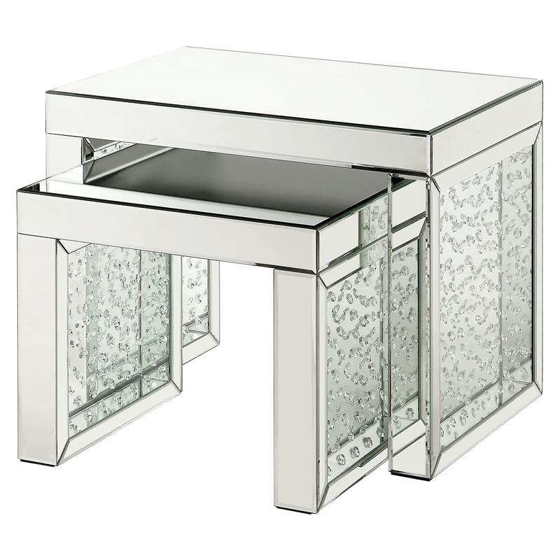 ACME Nysa Glass Top Accent Table in Mirrored and Faux Crystals Inlay