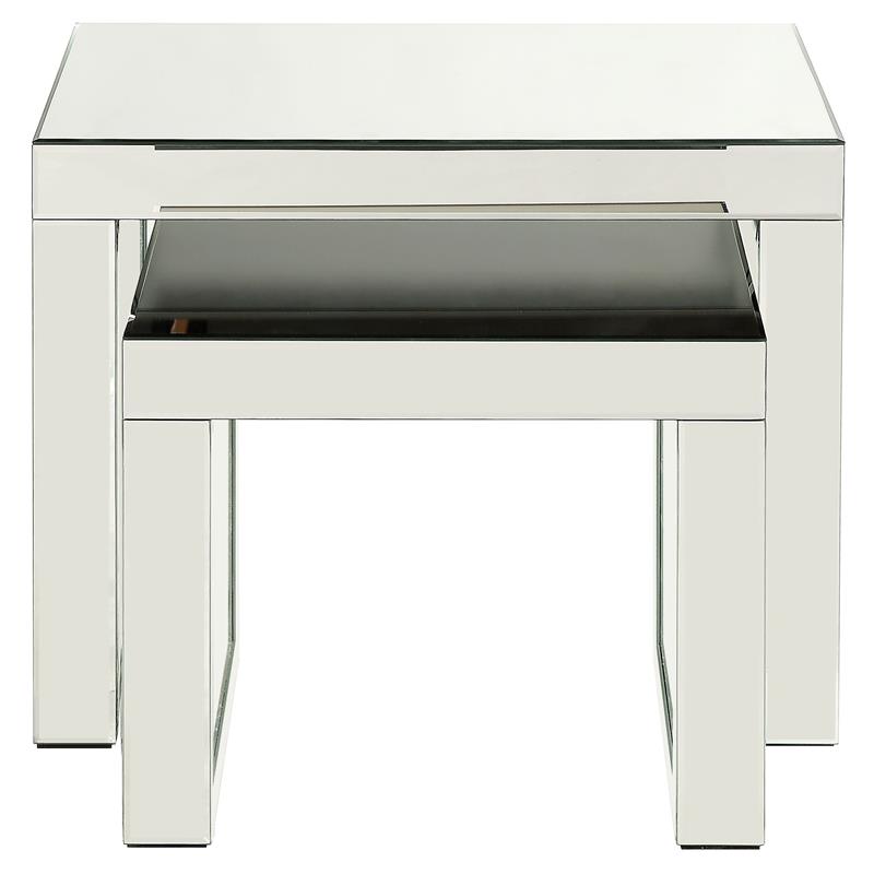 ACME Nysa Glass Top Accent Table in Mirrored and Faux Crystals Inlay