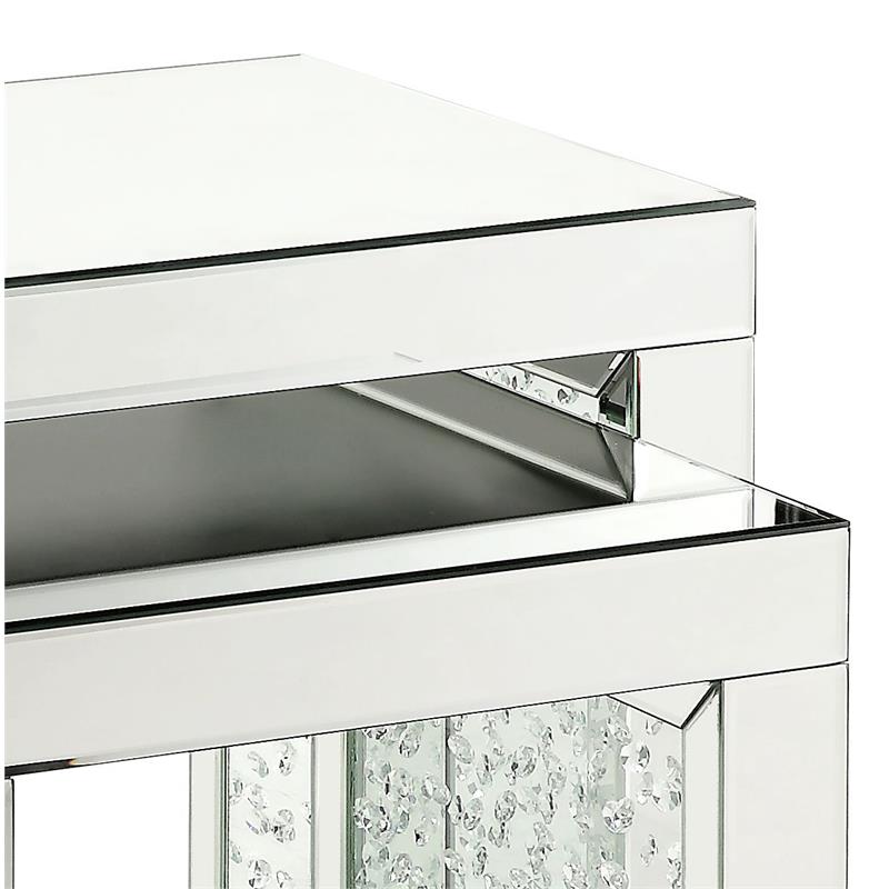ACME Nysa Glass Top Accent Table in Mirrored and Faux Crystals Inlay