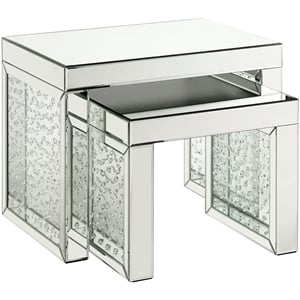 acme nysa glass top accent table with in mirrored and faux crystals inlay