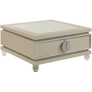 acme noralie coffee table in ivory pu and faux diamonds