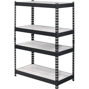ACME Decmus Rectangular Metal Bookshelf with 4 Shelves in Natural and Black