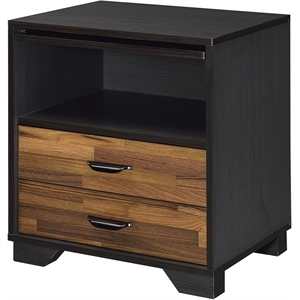 acme milosh wooden accent table with 2 storage drawers in walnut and espresso