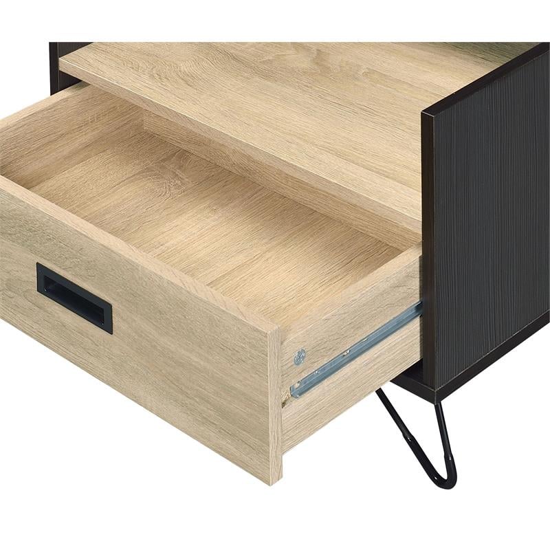 ACME Melkree Wooden Accent Table with Storage Drawer in Oak and Black