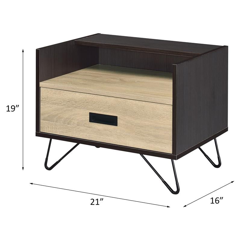 ACME Melkree Wooden Accent Table with Storage Drawer in Oak and Black