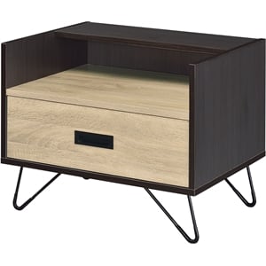 acme melkree wooden accent table with storage drawer in oak and black