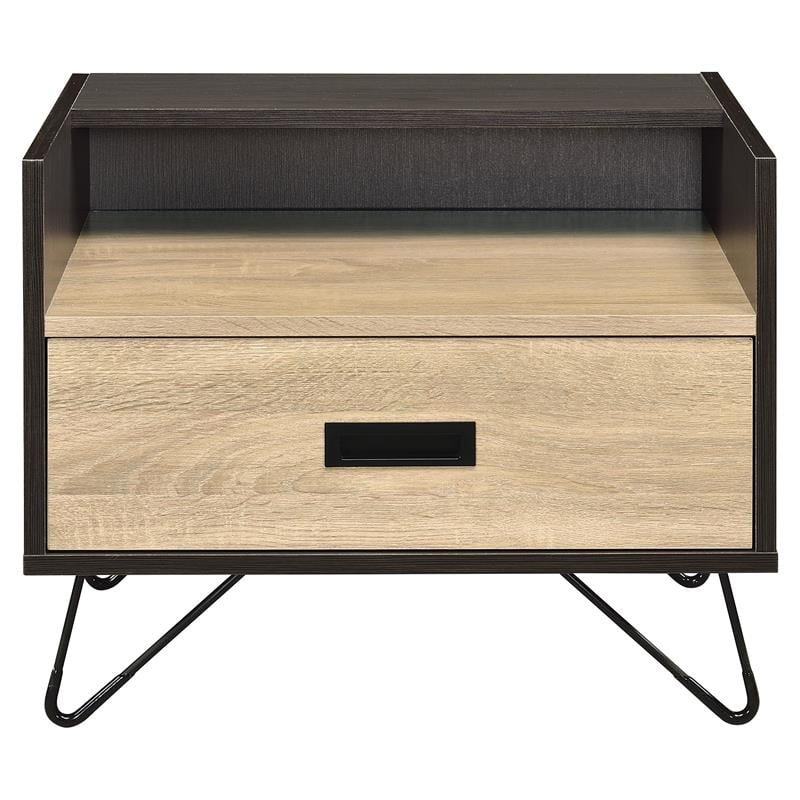 ACME Melkree Wooden Accent Table with Storage Drawer in Oak and Black